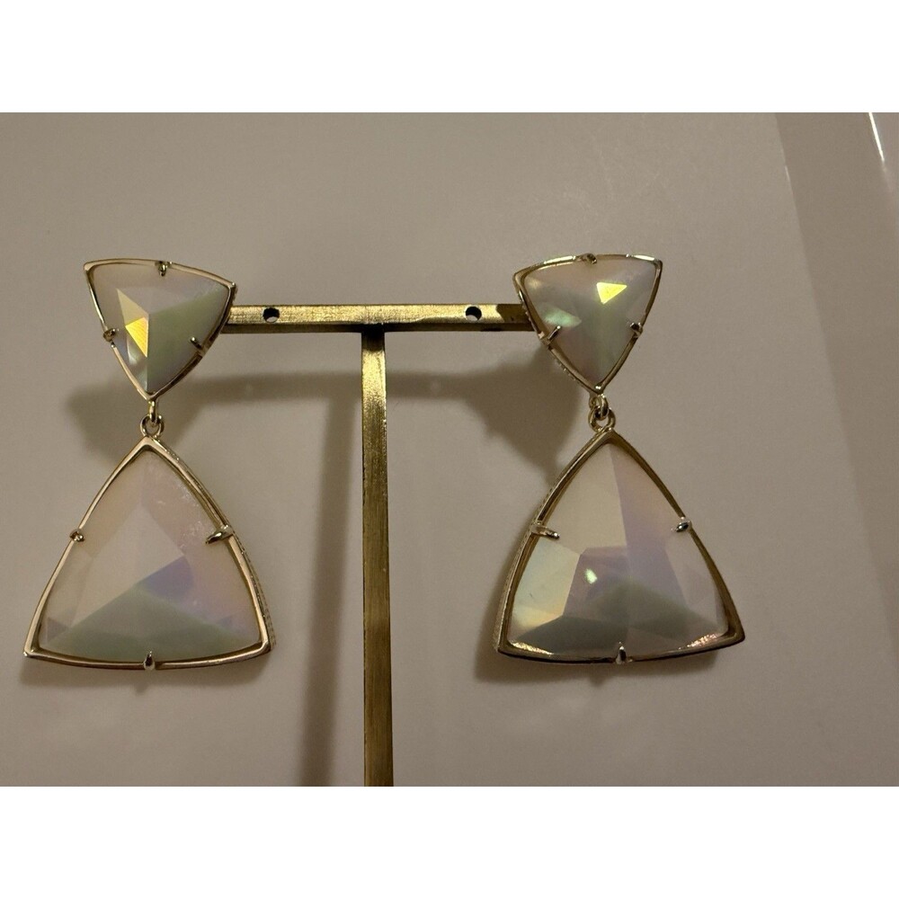 Kendra Scott Maury Statement Earrings Triangle Drop Gold Tone Iridescent